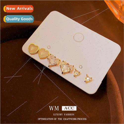 silver needle zirconia love sixpcs earrings Korea ins simple