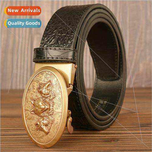 Three wolf head retro belt men cowhide automatic buckle busi