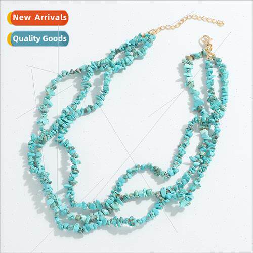 Europe nd woven natural gravel multi-layer necklace women in