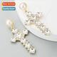 drilling retro pearl cross female Europe shap earrings alloy