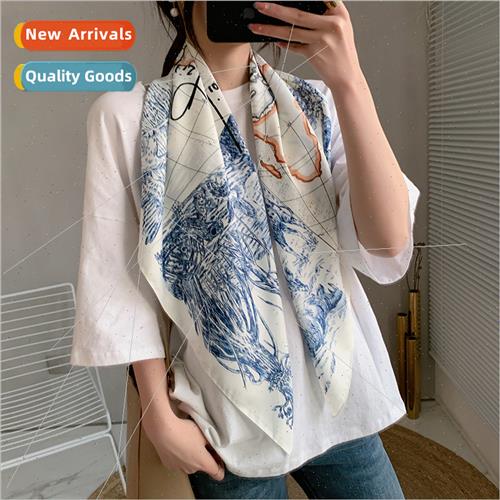 2023 spring French silk scarf retro female fashion temperame