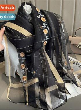 embroidered silk wool scarf female spring autumn mulberry si