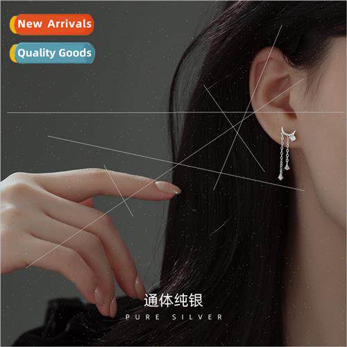 S925 silver Koreafull diamond asymmetric star moon tassel ea