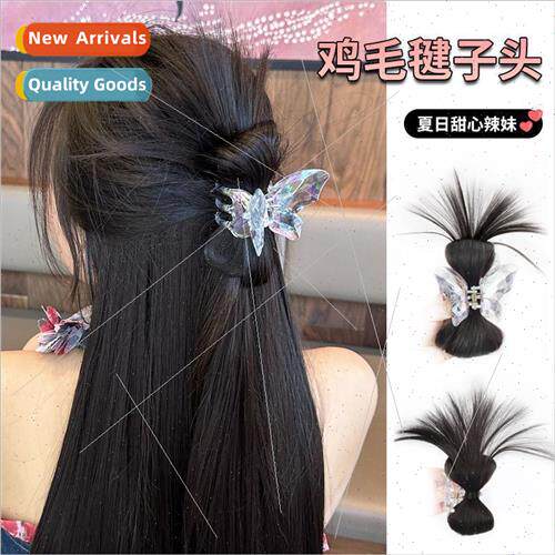 y2k crystal chicken hair shuttlecock head lazy chicken hair