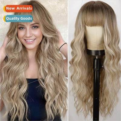 YN693 Europe wig bangs big wave long curly hair chemical fib