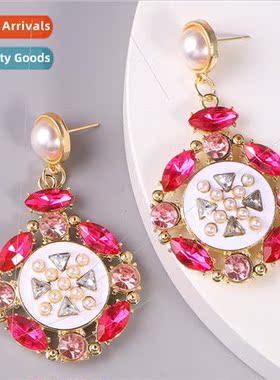 Europe fashion atmosphere colorful rhinestone earrings retro