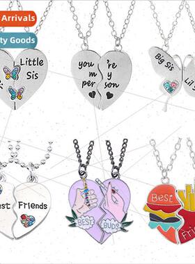 Friends Two Patchwork Burger Heart Necklace sters BFF Jewelr