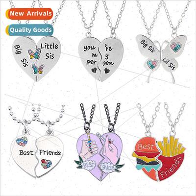 Friends Two Patchwork Burger Heart Necklace sters BFF Jewelr
