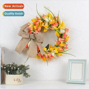Door Hanging Spring New Bow Wreath Holiday Decoration Tulip