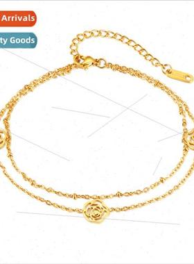 Korea niche creative stainless steel hollowed camellia simpl