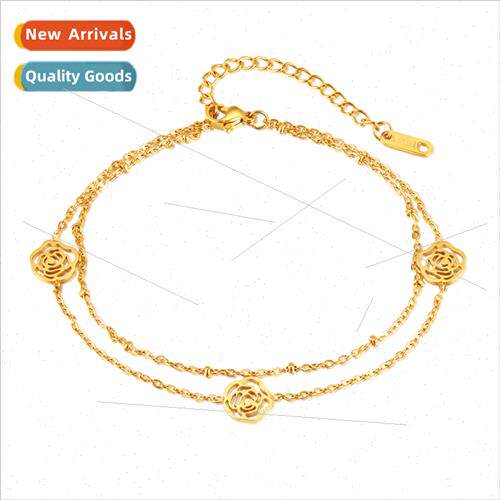 Korea niche creative stainless steel hollowed camellia simpl