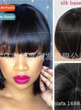 Women short student wigs bangs black Europe new