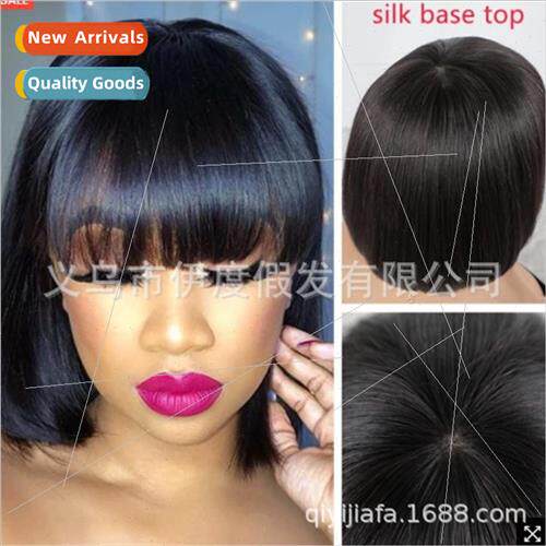 Women short student wigs bangs black Europe new