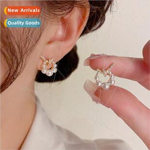 Korea sweet fashion micro-setting knot pearl earrings s925 s