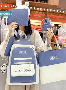 Schoolbags five-piece set bag female high third to sixth gra