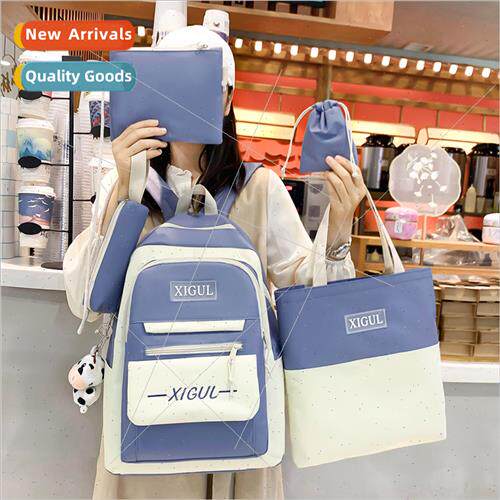 Schoolbags five-piece set bag female high third to sixth gra