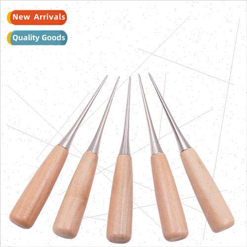 Solid Wooden Handle Awl Handmade DIY Leather Awl Sheath Awl