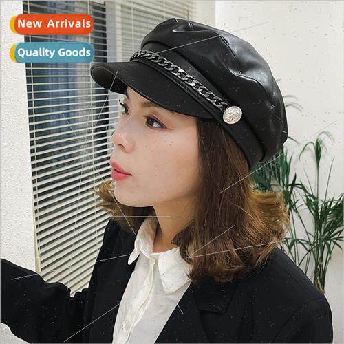 Octagonal cap small chain women  fashion navy outdoor sun ha