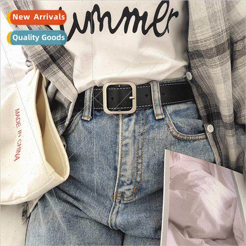 Concave styling pu square buckle belt men women universal wi