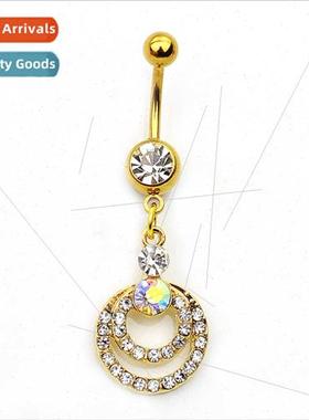 Piercing Jewelry Diamond studded navel ring gold belly butto
