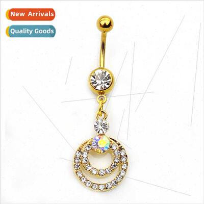 Piercing Jewelry Diamond studded navel ring gold belly butto