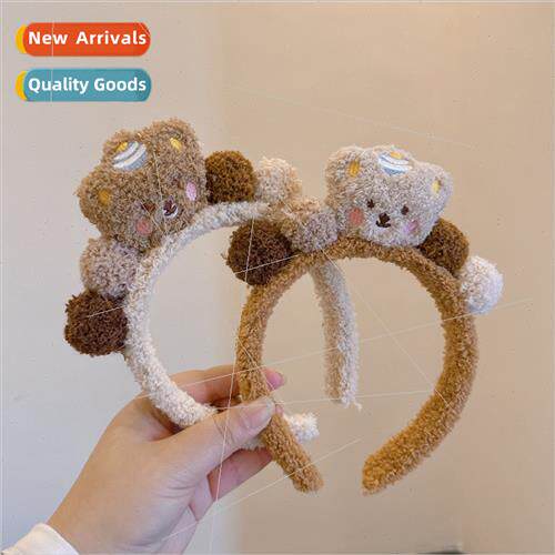 fall winter cute bear plush cartoon hair card new -slip wash