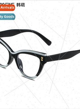 New cat eye rivets black whe frame flat glasses Europe fashi
