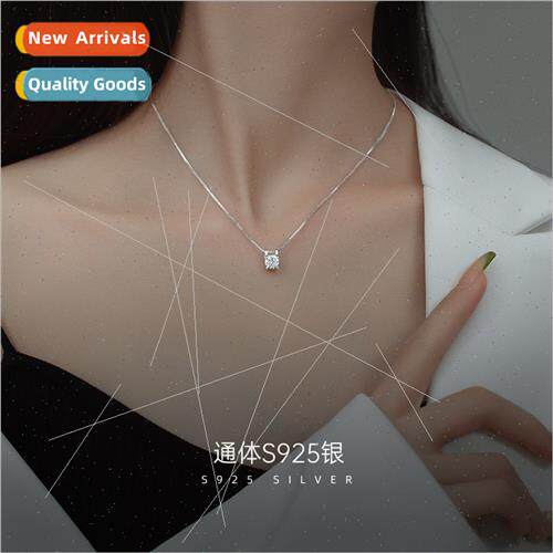 S925 silver simple small square diamond necklace women singl