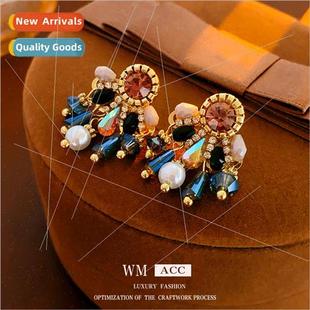 diamonds tassel pin earrin pearl earrings drop lver round