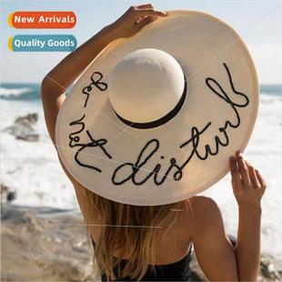 large brim sun Sequins straw embroidery hat ladi letters