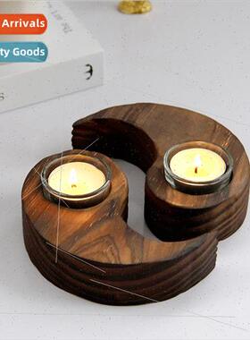 Vintage Wooden Crescent Candle Holder mple Modern Tai Chi Sh