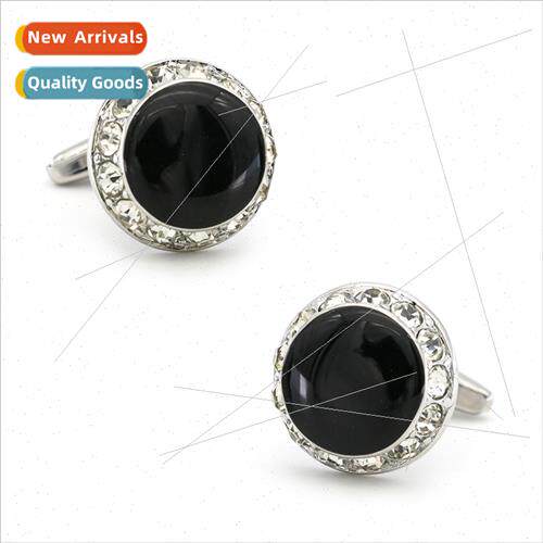 classic round black onyx crystal cufflinks men French button