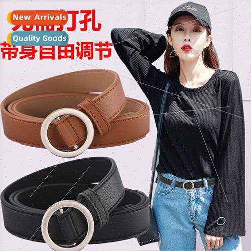 Women fashion nd round buckle whout holes student jeans casu