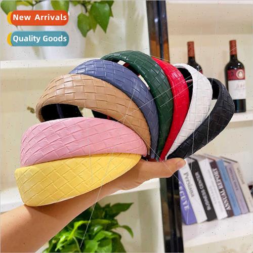 Imation weaving solid color PU leather hair band female summ