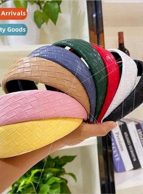 Imation weaving solid color PU leather hair band female summ