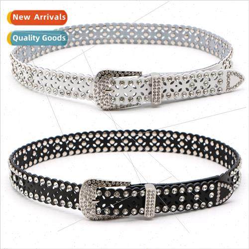 Korean rhinestone inlaid hollow leather belt female A diamon