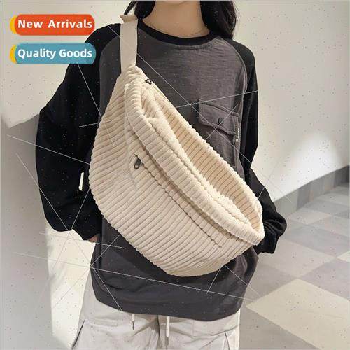 Retro corduroy chest bag New striped velvet crossbody bag si