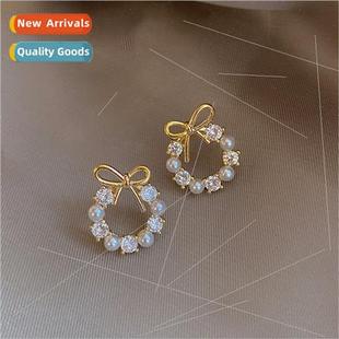 pearl earrings female 925 simple bow small silver
