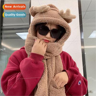Christmas Hat  Cute Bear Antler Hat Scarf Gloves Lambswool W