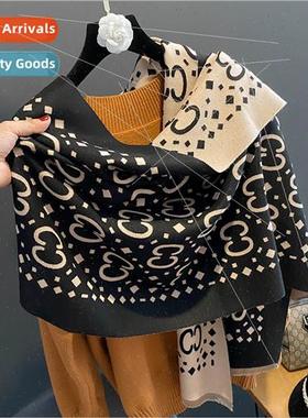 2023 new double-sided CC scarf female winter Korean  warmth