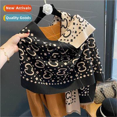 2023 new double-sided CC scarf female winter Korean  warmth