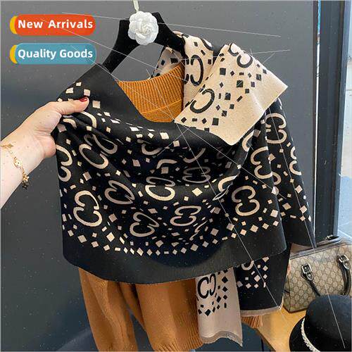2023 new double-sided CC scarf female winter Korean  warmth