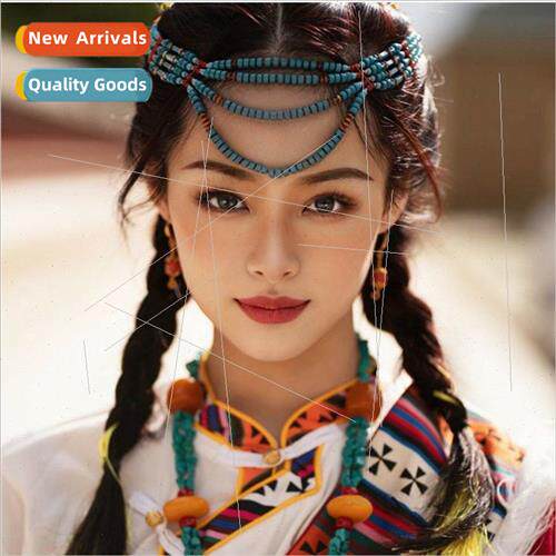 Ethnic headdress eyebrow pendant beaded acrylic turquoise eh