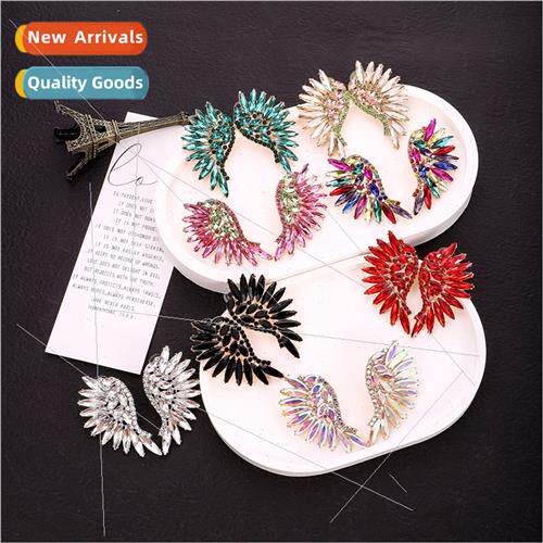 sense micro diamond wing shape earrings female on ins Europe