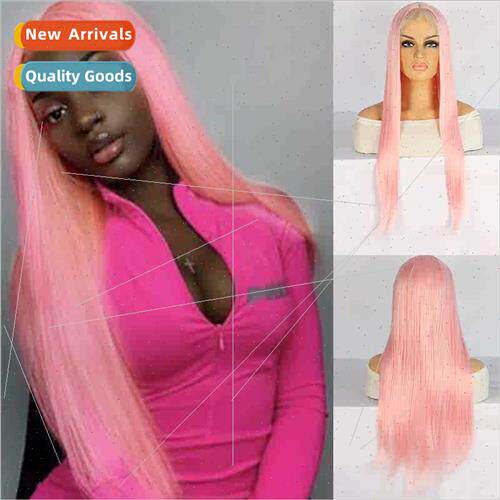 Wig Europe Women Front Lace Chemical Fiber Head Cover Pink M