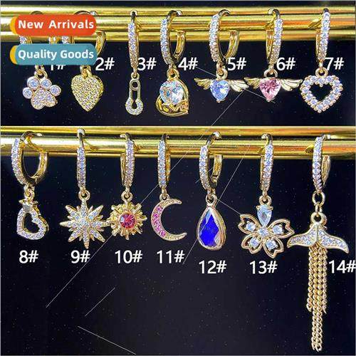 Earrings flower star moon crown mermaid love diamond zircon