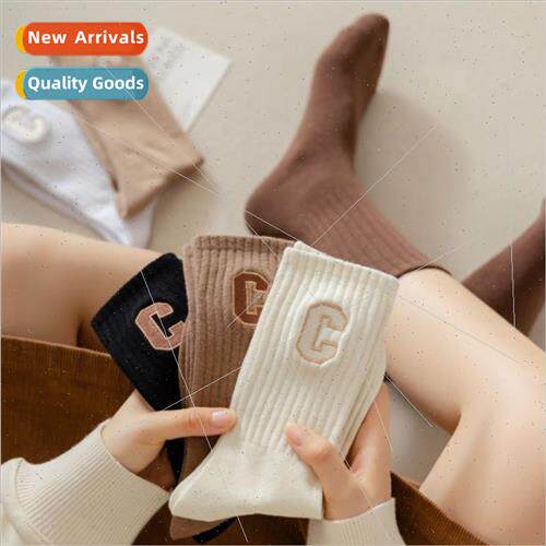 Medium-high embroidered C letter socks autumn and winter new