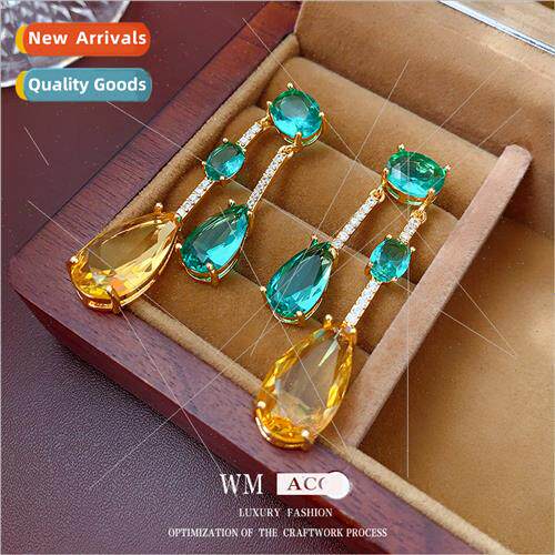 silver needle zirconia drop long earrings fashion hundred ma