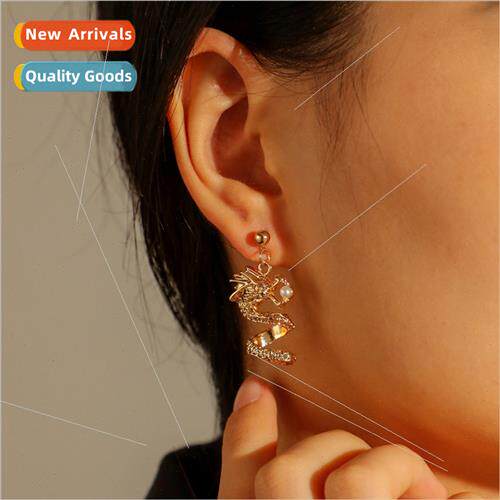 Chinese dragon earrings metal engraving three-dimensional dr