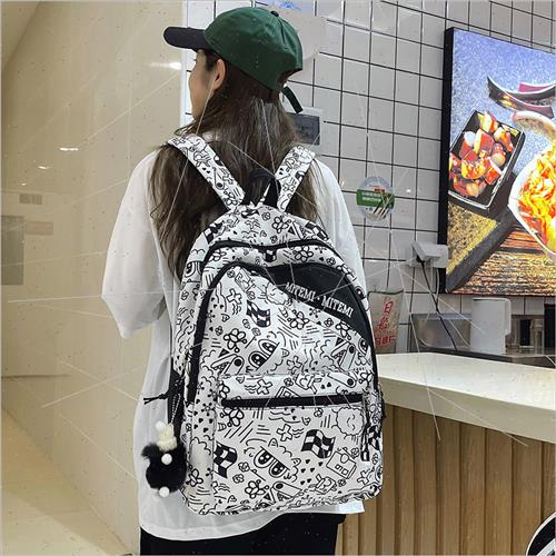 Graffi design schoolbag female Korean ins retro sports colle